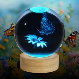 ZXBLAQ 3D Butterfly Crystal Ball Night Light, Upgraded 3.15 Inch Glass Ball Lamp with 16 Color LED Wooden Base, Butterfly Lamp Bedroom Decor Birthday Christmas Butterfly Gifts for Kids Friends