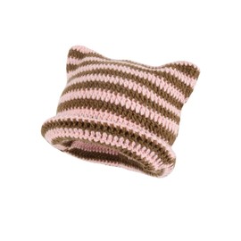 Fairy Grunge Beanie Y2K Cat in The Hat Striped Crochet Slouchy Hat Winter Warm Knitted Old Headwear Accessories, pink