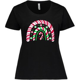 inktastic Peppermint Rainbow with Candy Cane Women's Plus Size T-Shirt 2X 0040 Black 418f1