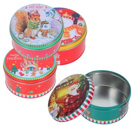 4pcs Christmas Tin Box Santa Claus Case Packaging Container Tinplate Container Tinplate Case Cookie Case Xmas Themed Case Container Decorative Case Xmas Snowman Case