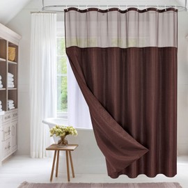 MitoVilla Extra Long 72x84 Shower Curtain Set with Snap-in Liner, Brown Waffle XL Heavyweight Fabric Cloth Shower Curtains for Modern Luxury Hotel Spa Bathroom Decor