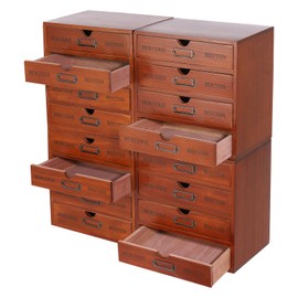 4PCS Wooden Storage Box with 4 Drawers,Vintage Letter Tray Wood Desktop Organizer,Library Card Catalog Cabinet,Office Supplies and Accessories Countertop Drawer Organizer