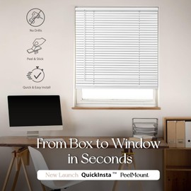 QuickInsta PeelMount No Drill No Tool 1" Cordless Mini Blinds, 27" W x 64" H,White, by Regal estate