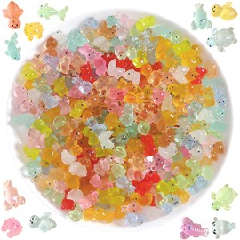 EDLMKM 120 Pcs Luminous Mini Resin Animals, Mini Resin Ducks, Miniature Colourful Animal, Tiny Animals Glow Miniature Animal Figures Bulk, for Garden Dollhouse Landscape Decor