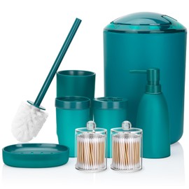 OTOSTAR Bathroom Accessory Set 8 Pcs Blue Bathroom Accessories Set Bathroom Set with Trash Can Soap Dispenser Toothbrush Holder Tumbler Soap Dish Toilet Brush Holder Qtip Holder (Blue)