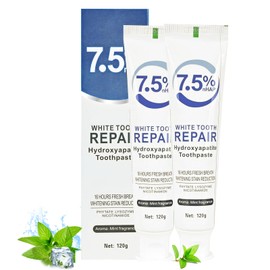 2 Pack HydroxyapatiteToothpastes,7.5% hydroxyapatite Toothpaste for Enamel Protection and Tooth Strengthening, Gentle Mint, Fresh Breath, Daily Use for Oral Health (2)