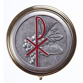 Holy Communion Pyx 6.5 cm diameter x 2 cm deep. Eucharistic Minister Pyx. Pyx for Communion Wafers. Pax emblem, Grapes and Bread Design. Pyx.