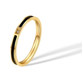 munone Black Enamel Cubic Zirconia 14k Gold Plated Titanium Elegant Minimalist Stackable Rings Non Tarnish Gold Plated Rings for Women