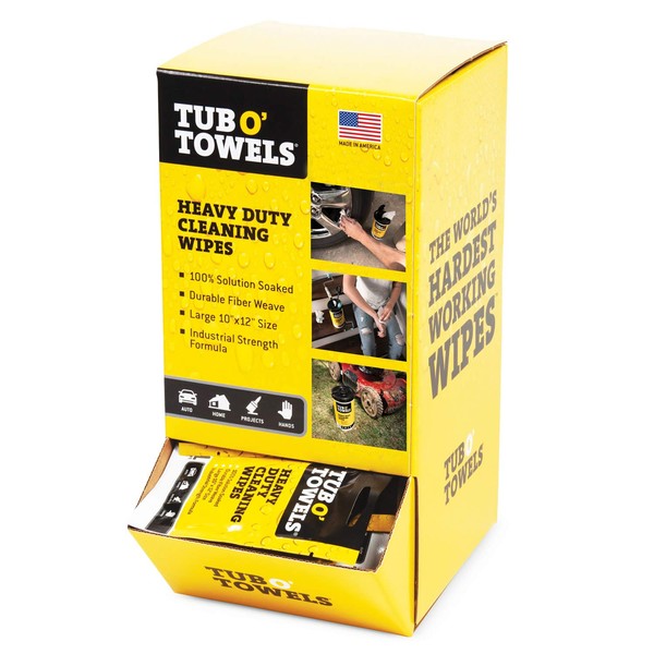 Tub O Towels Tub O' Towels Heavy-Duty 10' x 12' Size Multi-Surface Cleaning Wipes, 100 Individually Wrapped On-The-Go Wipes, Gravity Feed Dispenser