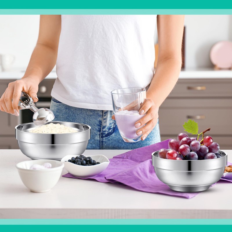 Funnymoom 8 Pack 24 oz Stainless Steel Bowls Double Walled
