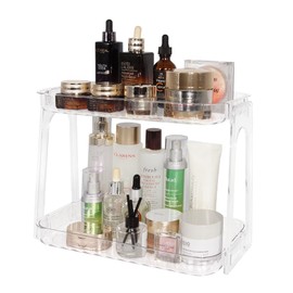 VNIMTI Cosmetic Organiser 2 Levels, Make Up Organiser, Dressing Table Organiser (2 Tiers, Transparent)