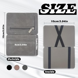 FuninCrea Men's Clamshell Magic Card Wallet with 3 Card Slots and Zipper Coin Pocket, Frosted PU Leather Slim Wallet Ultrathin Card Holder Wallet Money Clip (Brown)