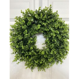 18-19 Inch Dia Handmade Faux Boxwood Wreath on Green Foam Backing-Round