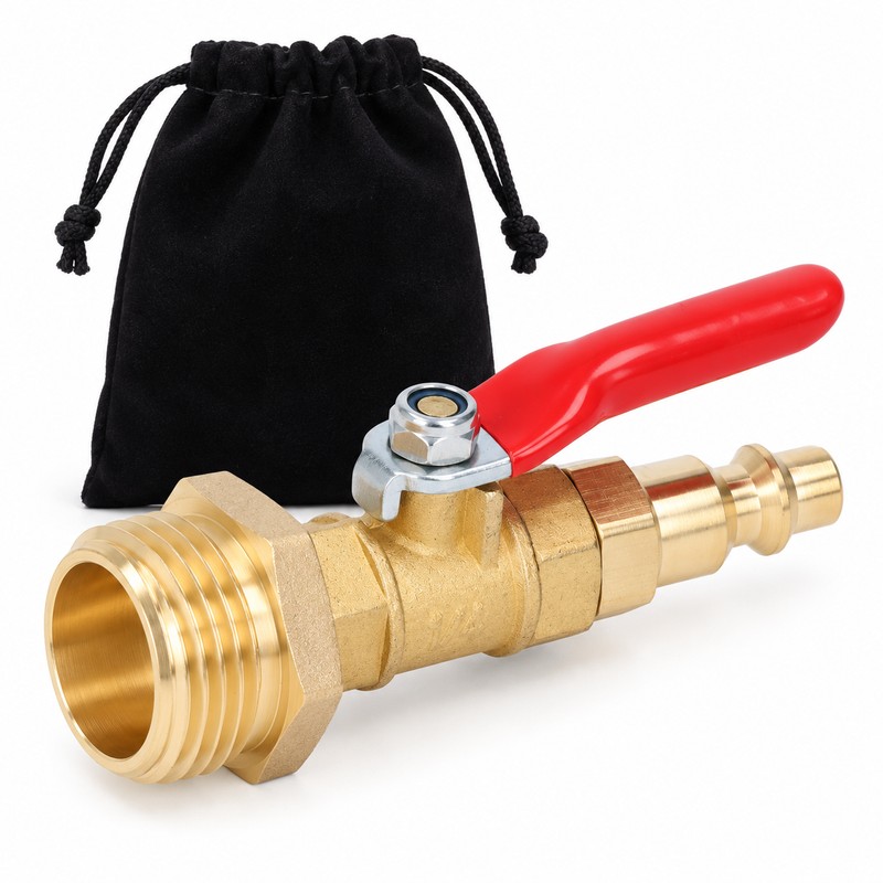 Brass RV Winterizing Blowout Adapter with Shutoff Valve, 1/4 Inch