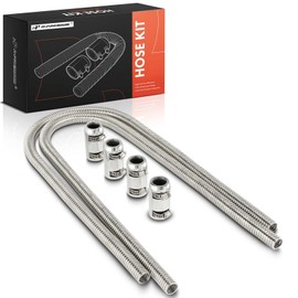 A-Premium 44" Universal Flexible Radiator Hose - Stainless Steel Water Hoses Adapter Coolant Hose Kit - with 4Pcs Polished Aluminum Caps (8 Clamps) Silver