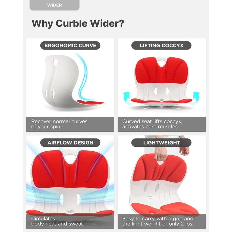 curble Wider(Standard Wide) 2PACK – Ergonomic Lower Back Chair Support,