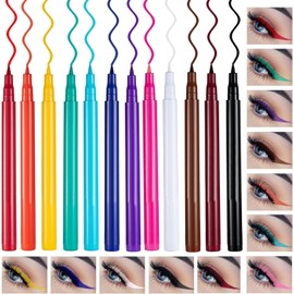 12 Colores Waterproof Eyeliner, Líquido Mate Larga Duración EyeLiner | Delineador De Ojos Resistente Al Agua Y Antimanchas para Cosplay Long Lasting Herramientas Maquillaje Regalo para Mujer