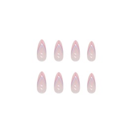 BABALAL Almond Press on Nails Medium Fake Nails Pink French Glue on Nails 24Pcs Glossy Acrylic Nails Stiletto Stick on Nails
