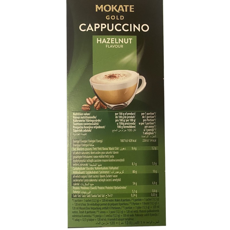 Mokate Gold Cappuccino Hazelnut Flavour 6 boxes 8 sachets total