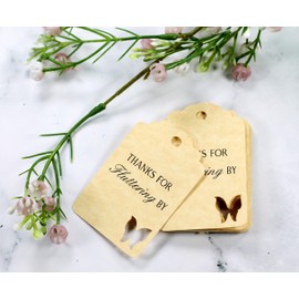Butterfly Thank You Tags - Thanks for Fluttering By - 12pc (Antique Gold)