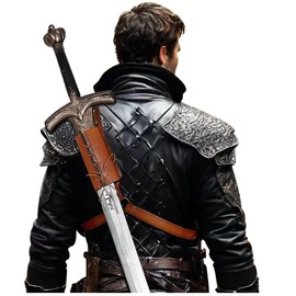 Joukavor Sword Back Holster Medieval Sword Sheath Back Strap Leather Back Scabbard Sword Holder (Brown-2)