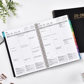 2025-2026 Appointment Book/Planner - 2025-2026 Academic Planner Large 9" x 11", July 2025 - June 2026, Daily Hourly Planner with 30-Minute Interval, Weekly Monthly Planner, Colorful Monthly Tabs, Inner Pocket - Black