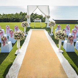 FUYITE Burlap Aisle Runner for Wedding Ceremony, 3ft x 30ft Natural Burlap Wedding Aisle Runner with Lace, Jute Vintage Seamless Rustic Charm Wedding Runner Aisle Outdoor, Jute