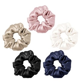 Silk scrunchies,hair ties,hair ties no damage,scrunchies for women,ponytail holders,hair ties suitable as a gift (white+black+blue+pink+camel)