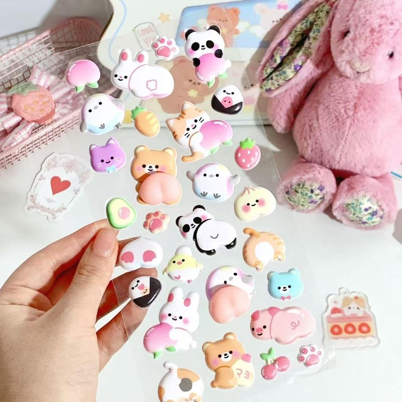Loong Fluffy Butt Stickers Cute Puffy Character 3D Marshmallow Fluffy