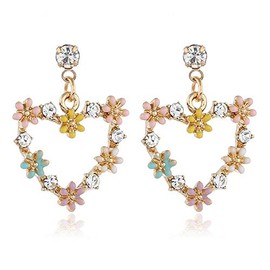 Flower Earrings for Women Dainty Daisy Dangling Earrings Floral Long Dangle Earrings Summer Spring Holiday Earrings for Women(Flower Heart)