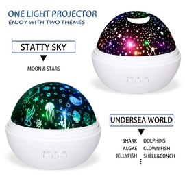 Lámpara de Proyección de Luz Nocturna para Niños, Luz Nocturna de Juguete con Rotación de 360, Lámpara Proyector Estrella Luna y Océano con Luz LED de 8 Colores, Regalos de Navidad para niños