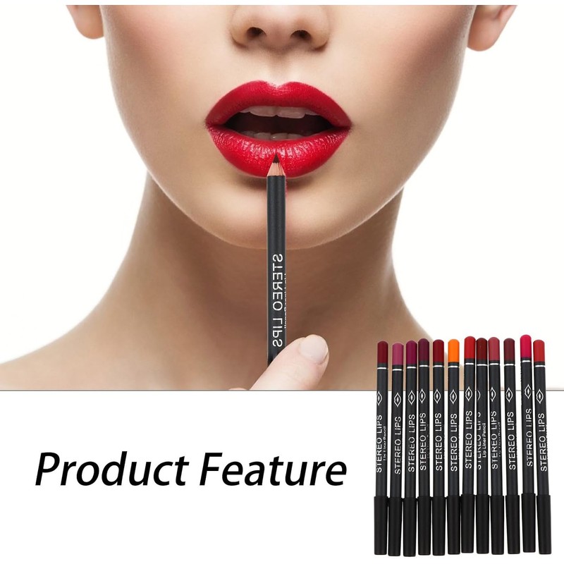 12 Piezas Lápiz Delineador de Labios 12 Colores, Punta Pigmentada