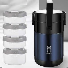 Scizorito Stackable Stainless Steel 3-Tier Lunch/Snack Box, Vacuum Stainless Steel Leak-Proof Insulated Thermos, Suitable for Carrying Food to Office, Outdoor Picnic(88oz, Noble Blue)