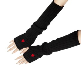 YAMEIZE Heart Arm Warmers Women Teen - Knitted Arm Sleeve Long Fingerless Gloves Gothic Cute Sweet Girl Arm Covers (Black)