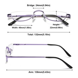 ABETOS Half Moon Reading Glasses Men Women Half Rim Metal Frame Spring Hinge Retro Stylish Slim Computer Readers, Purple 2.25