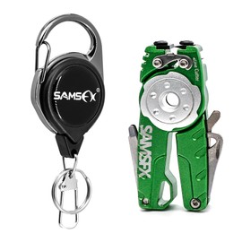 SAMSFX Fishing Tungsten Line Cutter with Zinger Retractors, Fishing Pliers Cutters, Knot Tying Tool, Hook Eye Cleaner, Hook Sharpener (Green)