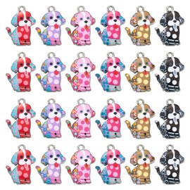 DanLingJewelry 30Pcs 6 Styles Cute Dog Charms Printing Happy Dog Charms Enamel Animal Pet Dog Charms for DIY Keychain Necklace Making
