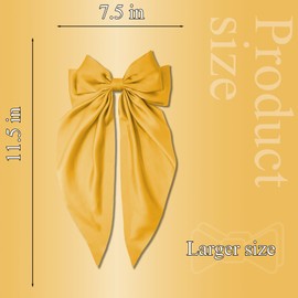 3Pcs Hair Bows for Women Gray Beige Silky Satin Bow for Hair Coquette Yellow Bows Hair Clip Long Tail Hair Ribbons Hair Accessories Gifts