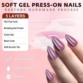Bellelfin 120Pcs Cat Eye Press on Nails Almond Medium Length, Full Cover Purple Press on Fake Nails Glossy Acrylic Almond Shape Glue Nails for Women Girls