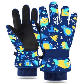 LOVMEAD Children's Winter Ski Gloves Boys Girls Waterproof Windproof Fleece Boys Girls Snow Gloves 1-10 Years for Sports Climbing Snowboard Cycling Hiking (Blue, 7-9 Years Old)