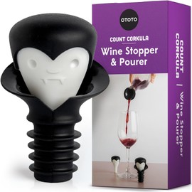 OTOTO Tapón y vertedor de vino 2 en 1 - Gorra de vino, corcho de vino, vampiro, regalos de Halloween, accesorios emo, cocina gótica, regalos góticos, murciélago, accesorios de cocina - (Count Corkula)