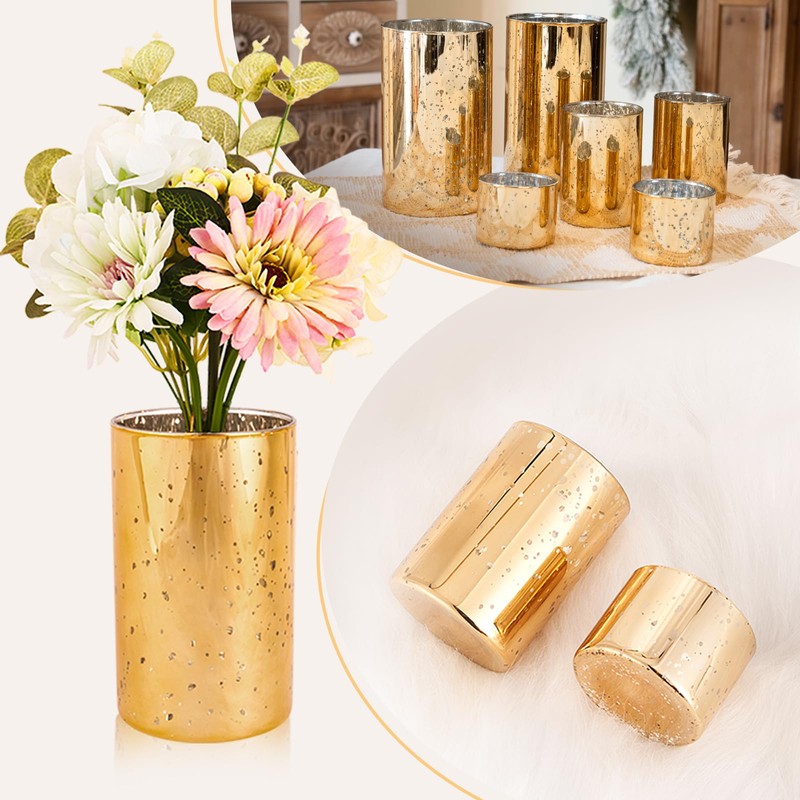 CHILL RECIPE Gold Assorted Tea Lights Votive Pillar Candle Holders,