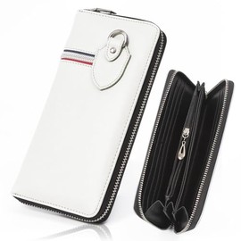 Daylight DL-1018 Men's Long Wallet, Round Zipper, Tricolor Zip, white