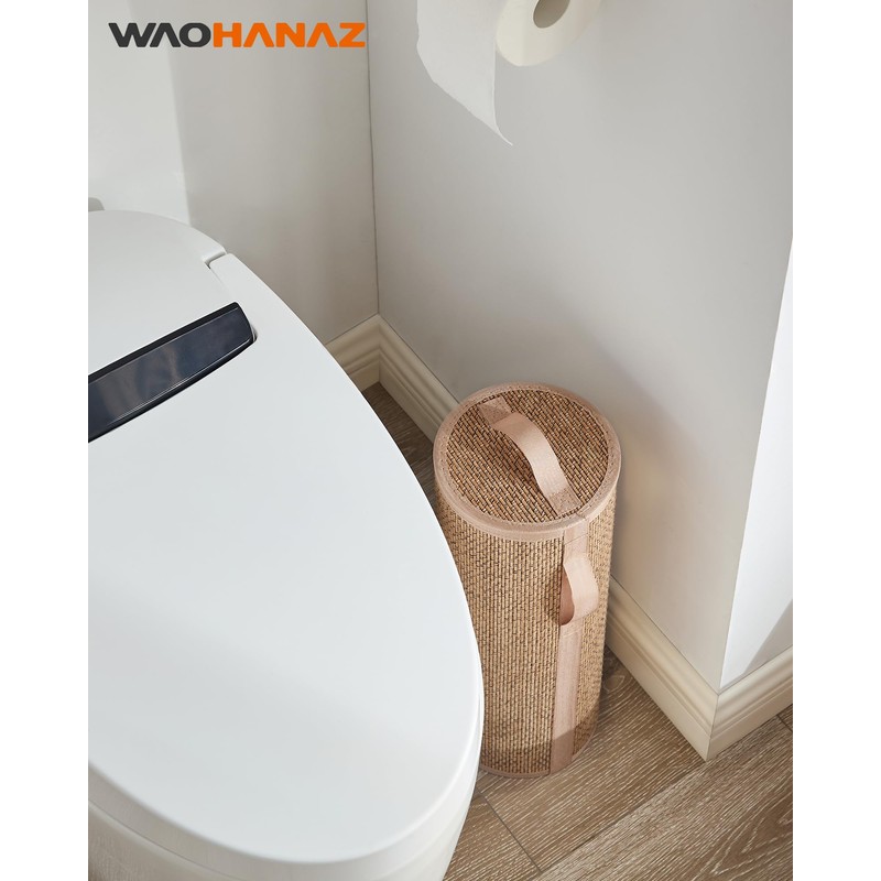 WAOHANAZ Bamboo Toilet Paper Storage Basket with Lid & Handle