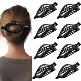 CENTSTAR 8 Pack Glossy Black Flat Hair Clips for Women C High-Shine Non-Slip Claw Clips, Strong Hold Minimalist Hair Accessories for Work, Travel, or Daily Styling