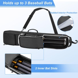 GOBUROS Baseball Bat Bag for 3-4 Baseball Bats, Bat Bag with Fence Hook and Adjustable Shoulder Strap, Suit for Baseball, Softball, T-ball Bat