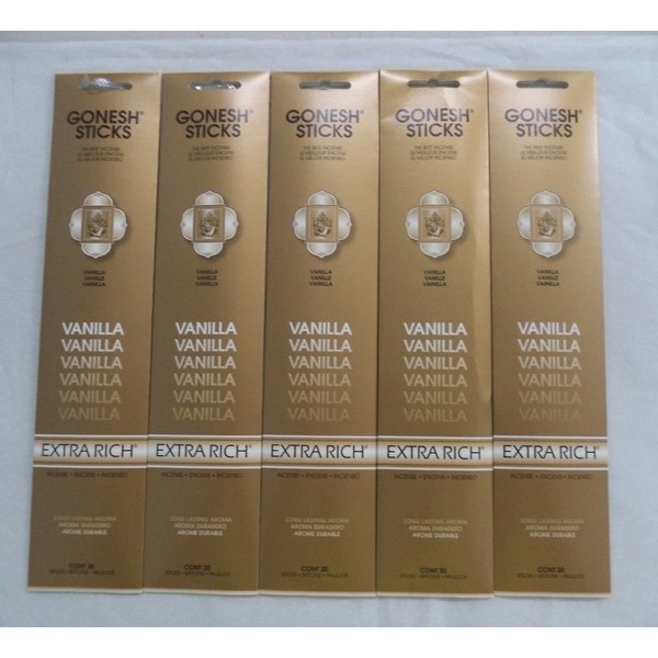Gonesh Incense Sticks Extra Rich Collection - Vanilla 5 Packs (100 Total)