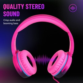 Rockpapa Wired Headphones, 982 Wired Headset On Ear Stereo Headphones with Microphone, Adjustable, Foldable Headphones for Travel/PC/Mac/Laptop/Phone (Pink)