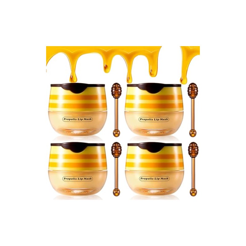 4PCS Honey Lip Balm, Vitamin E Moisturizing Propolis Sleeping Lip