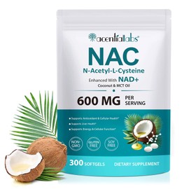 NAC N-Acetyl-L-Cysteine 600 mg with NAD+ - 300 Softgels with Coconut Oil & MCT Oil - Antioxidant Support & Cell Energy - Dietary Supplement - Non-GMO, Gluten Free, Laboratory Tested